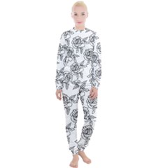 Line Art Black And White Rose Women s Lounge Set by MintanArt