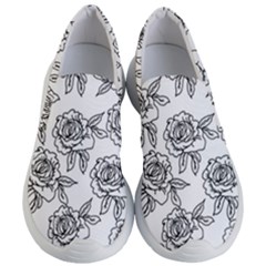 Line Art Black And White Rose Women s Lightweight Slip Ons