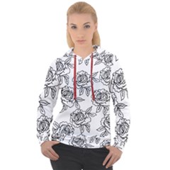 Line Art Black And White Rose Women s Overhead Hoodie