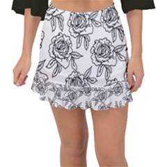 Line Art Black And White Rose Fishtail Mini Chiffon Skirt by MintanArt