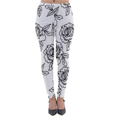 Line Art Black And White Rose Lightweight Velour Leggings by MintanArt