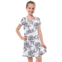 Line Art Black And White Rose Kids  Cross Web Dress by MintanArt