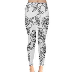 Line Art Black And White Rose Inside Out Leggings by MintanArt