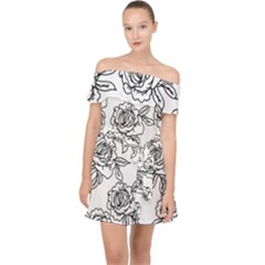 Line Art Black And White Rose Off Shoulder Chiffon Dress by MintanArt