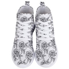 Line Art Black And White Rose Women s Lightweight High Top Sneakers by MintanArt