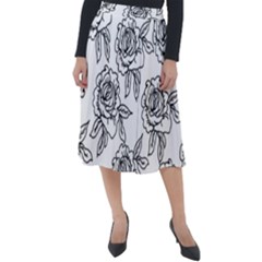 Line Art Black And White Rose Classic Velour Midi Skirt 