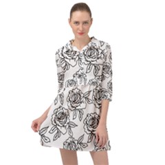 Line Art Black And White Rose Mini Skater Shirt Dress