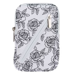 Line Art Black And White Rose Belt Pouch Bag (large)