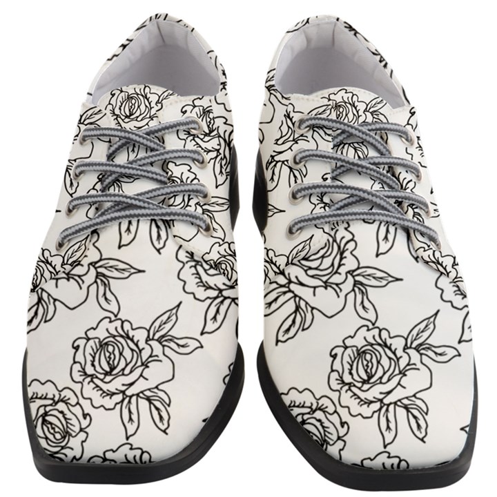 Line Art Black And White Rose Women Heeled Oxford Shoes