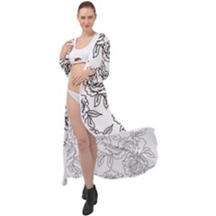 Line Art Black And White Rose Maxi Chiffon Beach Wrap by MintanArt