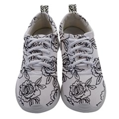 Line Art Black And White Rose Athletic Shoes by MintanArt