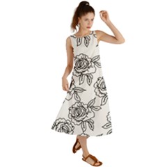 Line Art Black And White Rose Summer Maxi Dress by MintanArt