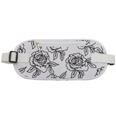 Line Art Black And White Rose Rounded Waist Pouch by MintanArt