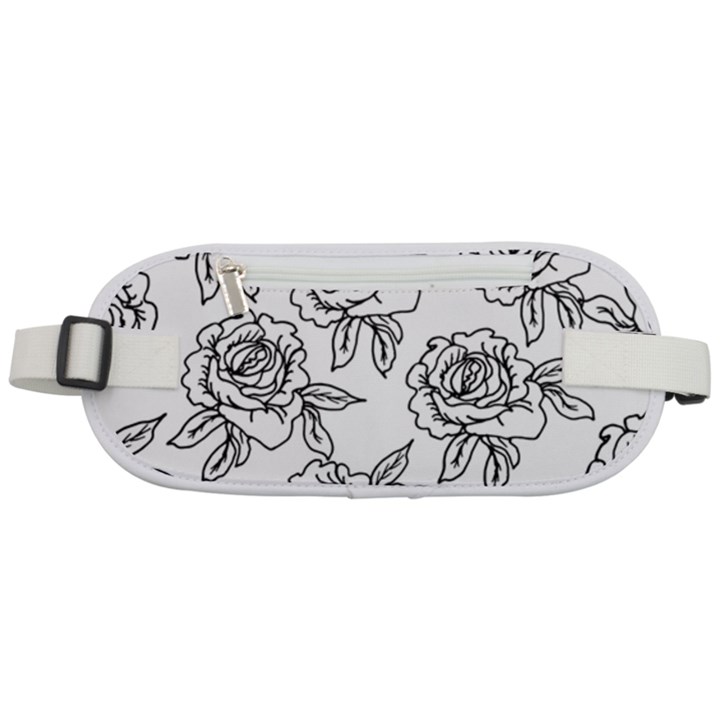 Line Art Black And White Rose Rounded Waist Pouch