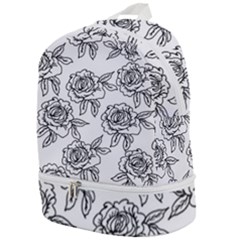 Line Art Black And White Rose Zip Bottom Backpack by MintanArt