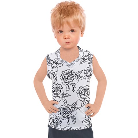 Line Art Black And White Rose Kids  Sport Tank Top by MintanArt