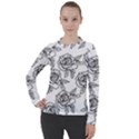 Line Art Black And White Rose Women s Pique Long Sleeve Tee View1