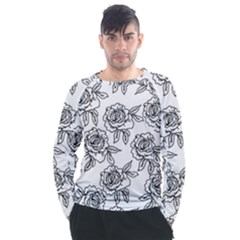 Line Art Black And White Rose Men s Long Sleeve Raglan Tee