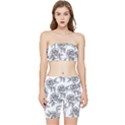 Line Art Black And White Rose Stretch Shorts and Tube Top Set View1