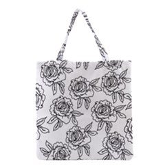 Line Art Black And White Rose Grocery Tote Bag