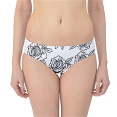 Line Art Black And White Rose Hipster Bikini Bottoms by MintanArt