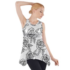 Line Art Black And White Rose Side Drop Tank Tunic