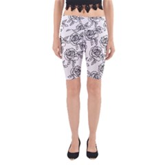 Line Art Black And White Rose Yoga Cropped Leggings