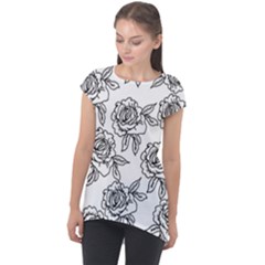 Line Art Black And White Rose Cap Sleeve High Low Top by MintanArt