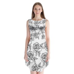 Line Art Black And White Rose Sleeveless Chiffon Dress  