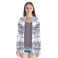 Line Art Black And White Rose Drape Collar Cardigan