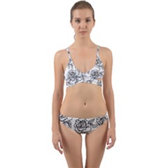 Line Art Black And White Rose Wrap Around Bikini Set by MintanArt