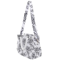 Line Art Black And White Rose Rope Handles Shoulder Strap Bag