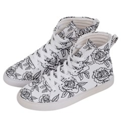 Line Art Black And White Rose Men s Hi-top Skate Sneakers by MintanArt