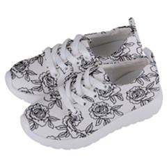 Line Art Black And White Rose Kids  Lightweight Sports Shoes by MintanArt