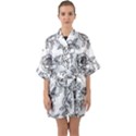 Line Art Black And White Rose Half Sleeve Satin Kimono  View1