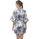 Line Art Black And White Rose Half Sleeve Satin Kimono  View2