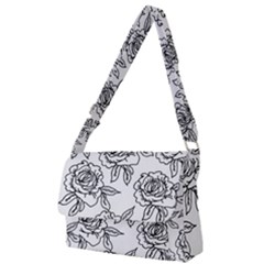 Line Art Black And White Rose Full Print Messenger Bag (s) by MintanArt