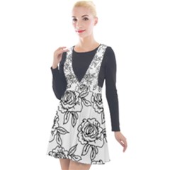 Line Art Black And White Rose Plunge Pinafore Velour Dress by MintanArt