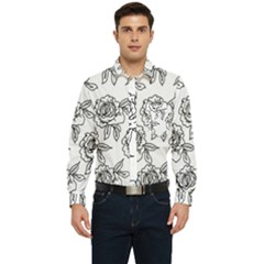 Line Art Black And White Rose Men s Long Sleeve Pocket Shirt 