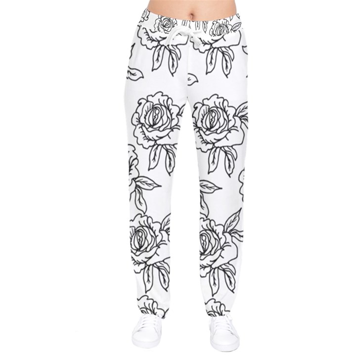 Line Art Black And White Rose Women velvet Drawstring Pants