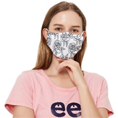 Line Art Black And White Rose Fitted Cloth Face Mask (adult) by MintanArt