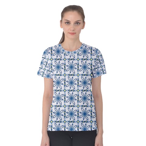 Blue Floral Pattern Women s Cotton Tee by MintanArt