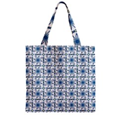 Blue Floral Pattern Zipper Grocery Tote Bag