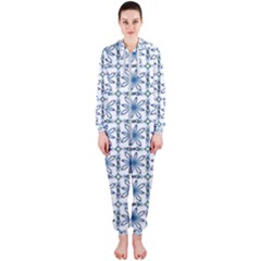 Blue Floral Pattern Hooded Jumpsuit (ladies) 