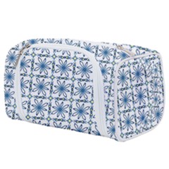 Blue Floral Pattern Toiletries Pouch by MintanArt