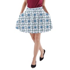 Blue Floral Pattern A-line Pocket Skirt by MintanArt