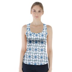 Blue Floral Pattern Racer Back Sports Top by MintanArt