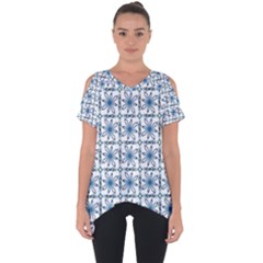 Blue Floral Pattern Cut Out Side Drop Tee by MintanArt