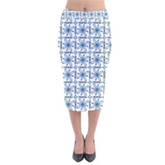 Blue Floral Pattern Velvet Midi Pencil Skirt by MintanArt