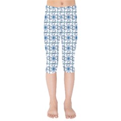 Blue Floral Pattern Kids  Capri Leggings 